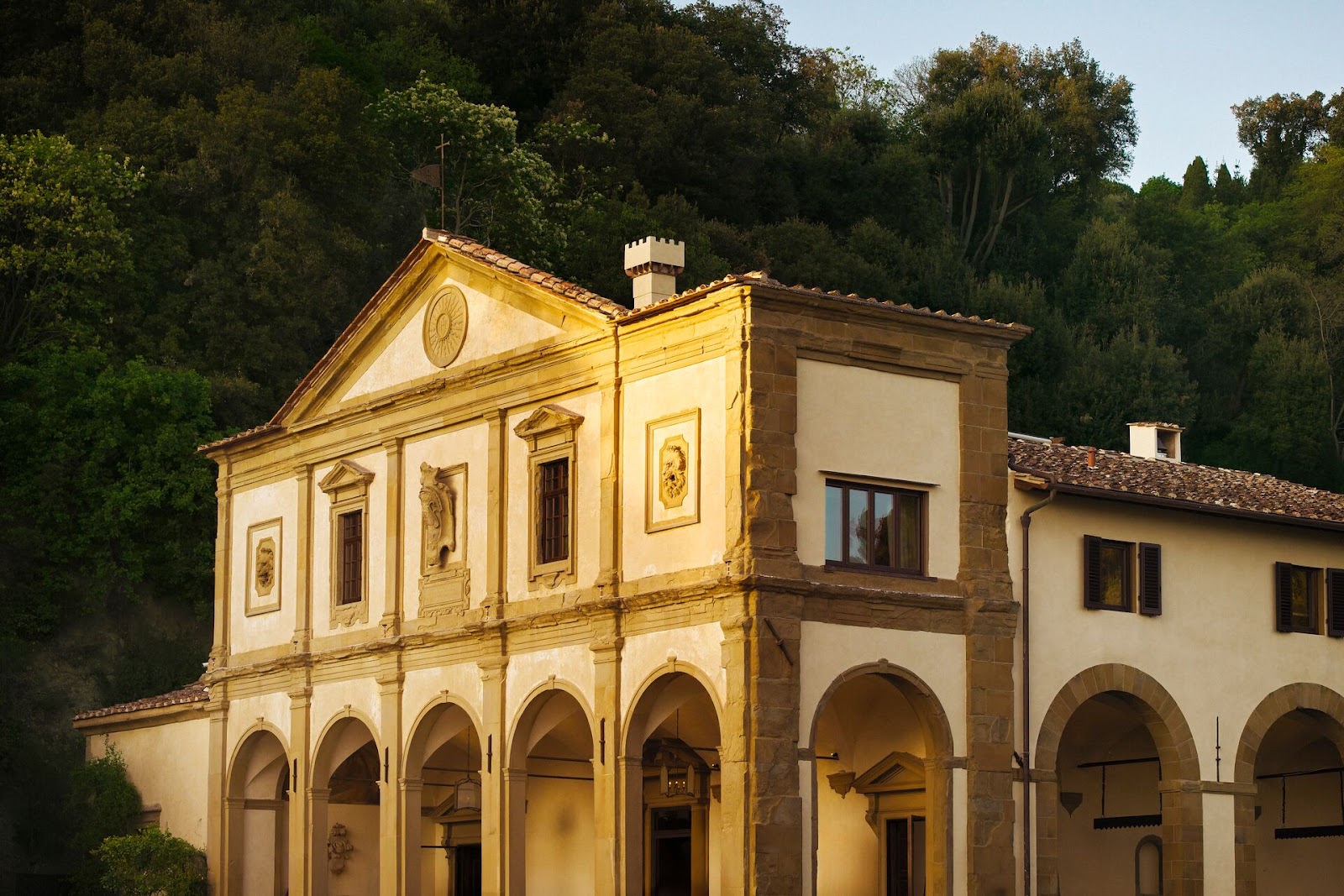 Renaissance facade and gardens of Villa San Michele, a Belmond hotel in Fiesole overlooking Florence
