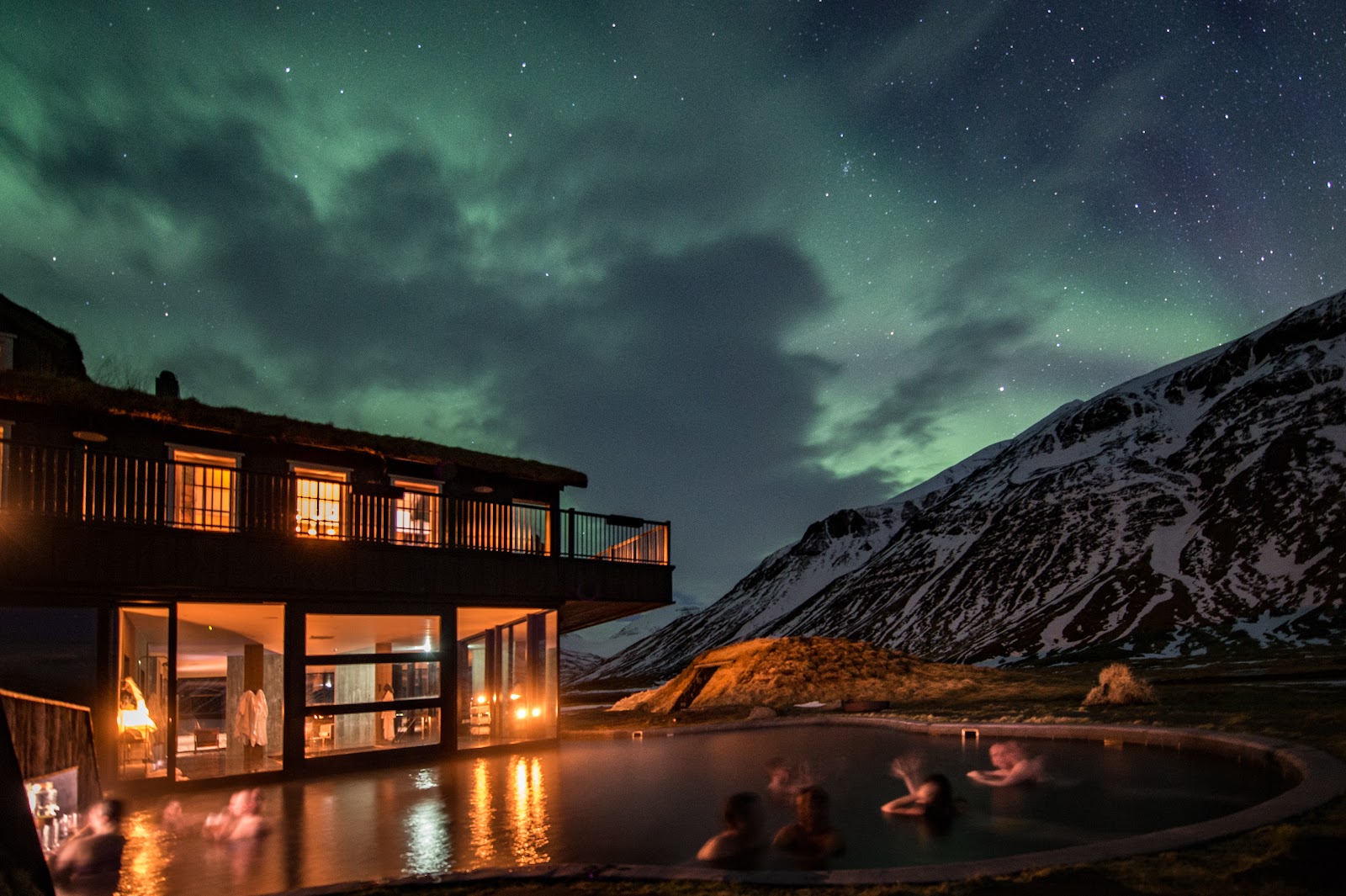 Turf-roofed Eleven Deplar Farm lodge in the Fljot valley, Troll Peninsula, Iceland