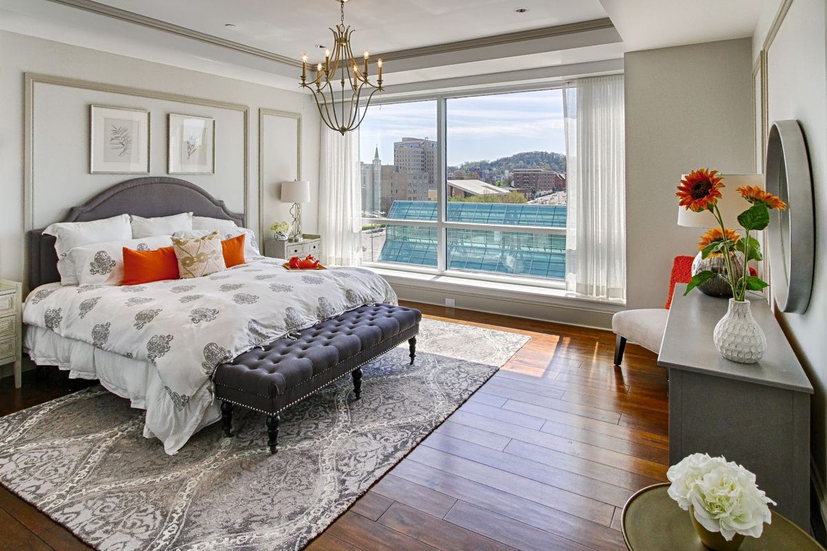 Elegant guest room at The Tennessean Hotel, Knoxville