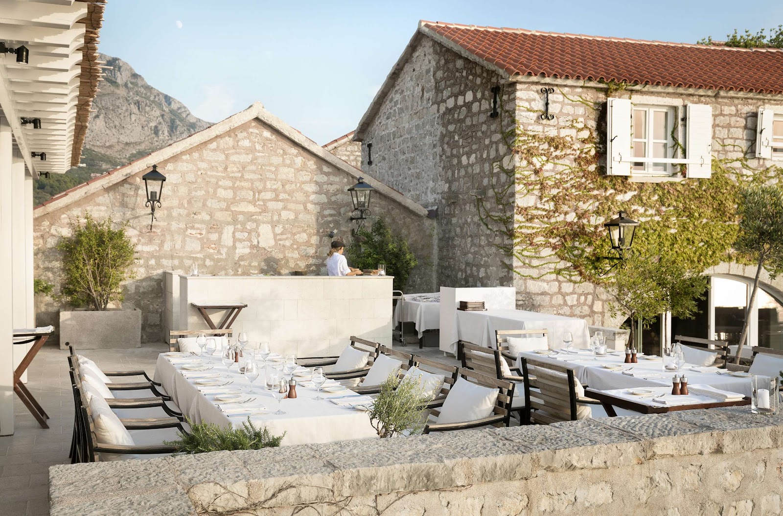 Historic fortified island and Adriatic coast at Aman Sveti Stefan, Montenegro