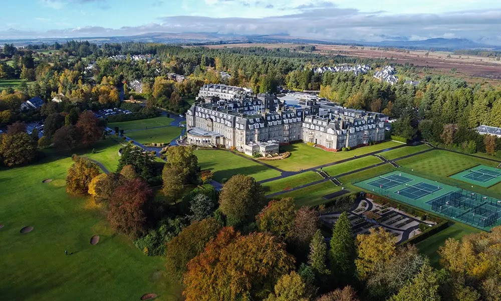 Gleneagles, a Scottish country house hotel with a billiard room and library for slow evenings