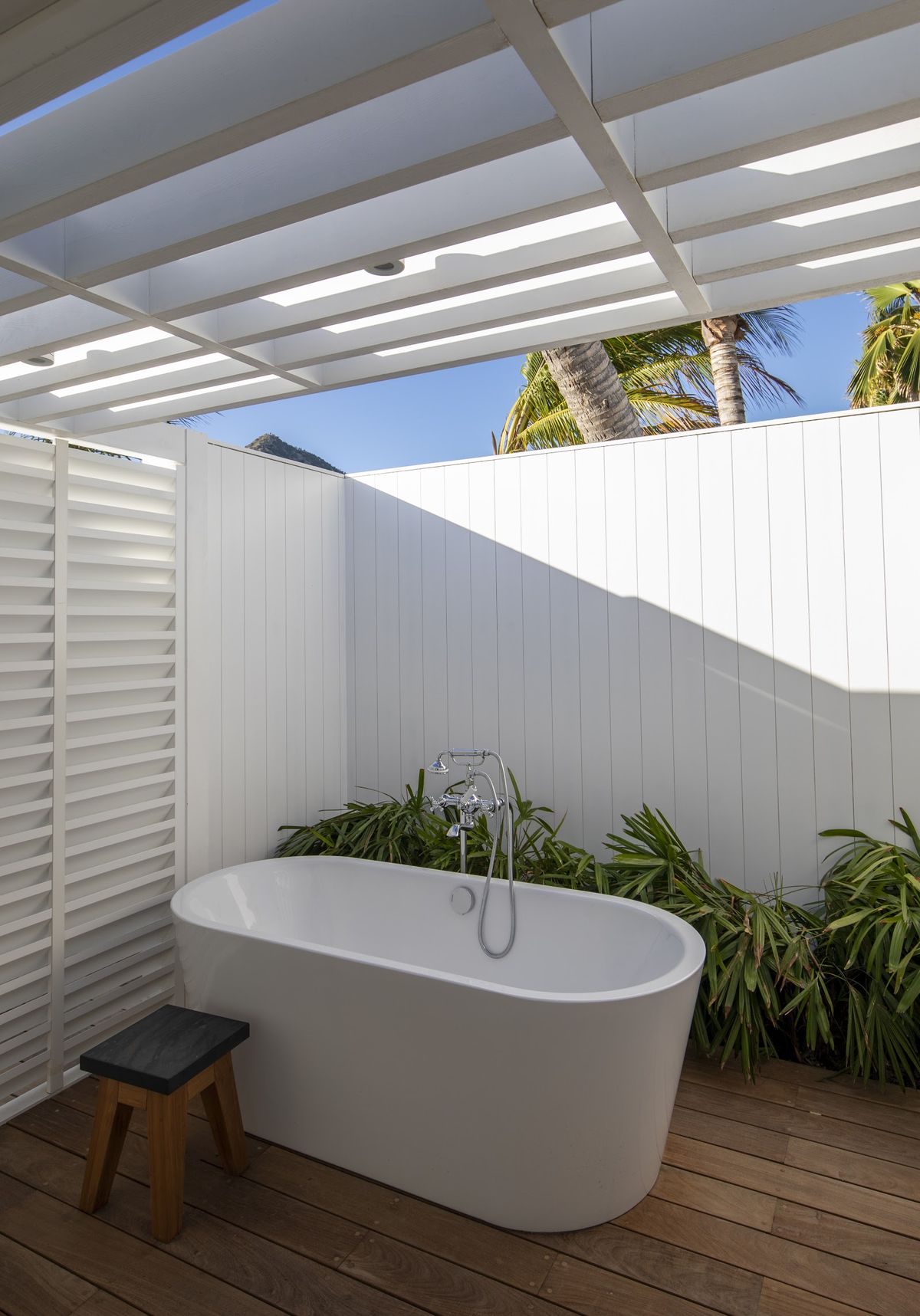 Open-air soaking tub on a private suite deck at Le Sereno, Grand Cul de Sac, St Barts